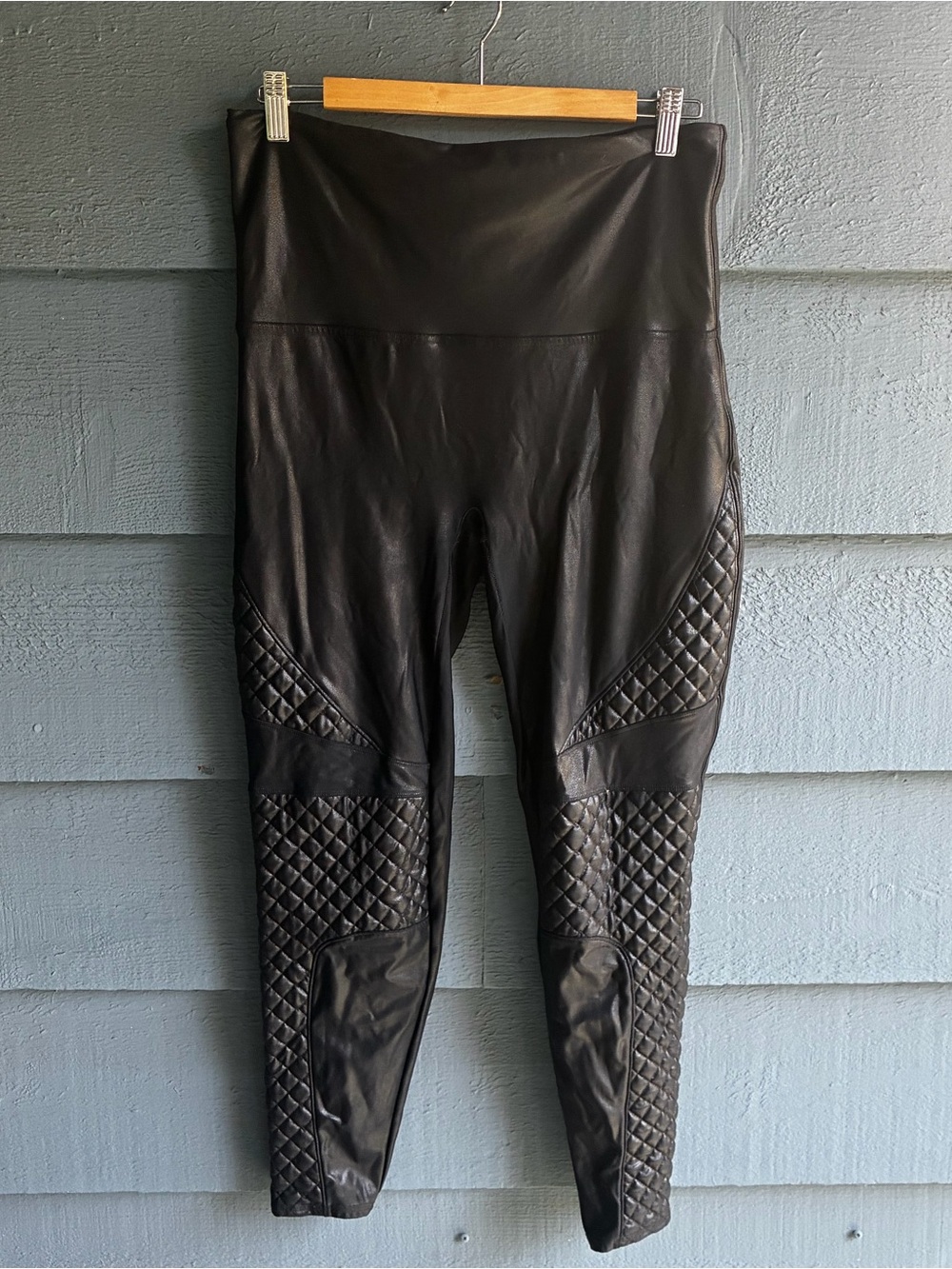 Spanx High-Waisted Black Quilted Panel Tummy Control Moto Leggings